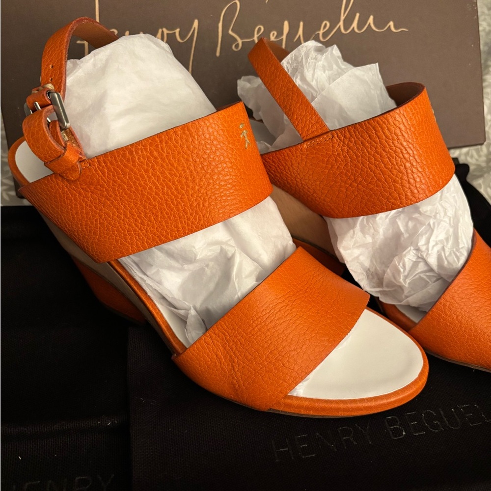 Striking Orange Leather Wedge Sandals